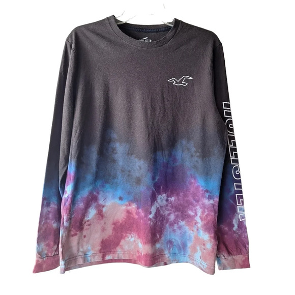 Hollister Other - Hollister Men Large‎ Black Tie-Dye Long Sleeve Crew-Neck Graphic Logo Tee Shirt